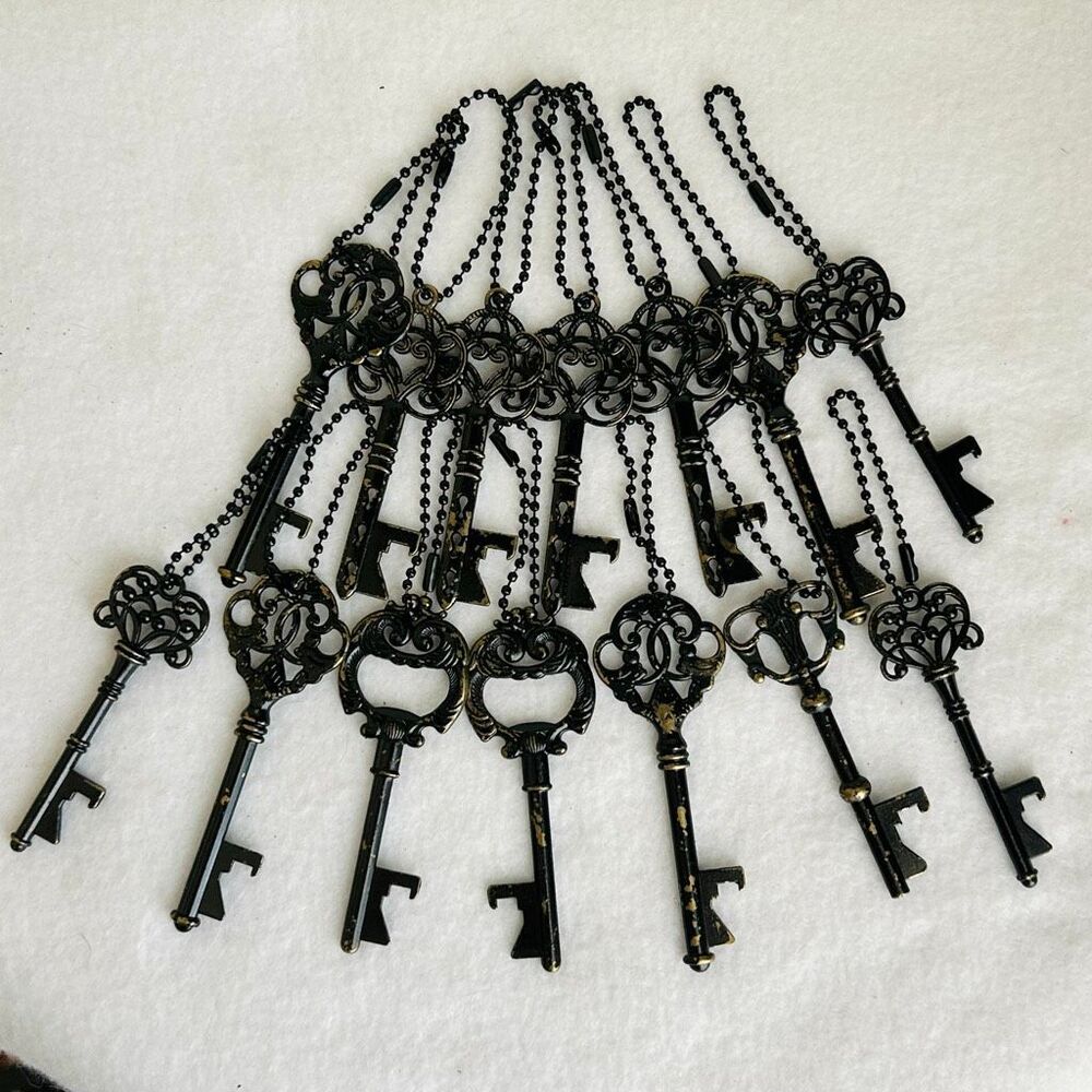 Lot 14 Ornate Antique Style Skeleton Key Bottle Opener Antiqued Brass Tone Gift